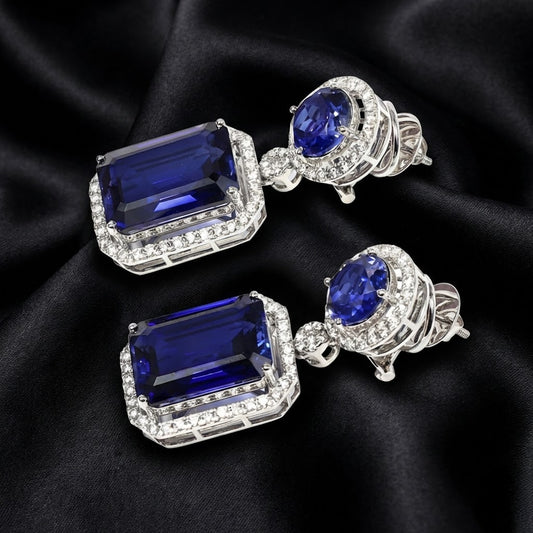 Regal Blue Gala Earrings | 48 Ct Blue Stones | 2.6 Ct Lab Diamonds