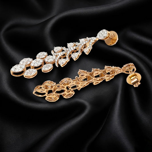 Ethereal Bloom Danglers | 2.8 Ct Lab Diamonds |Round Cut Cluster Earrings