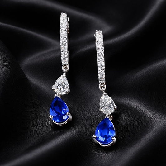 Dual Gleam Hoops | 0.64 Ct Lab Diamonds with White & Blue Pear-Cuts