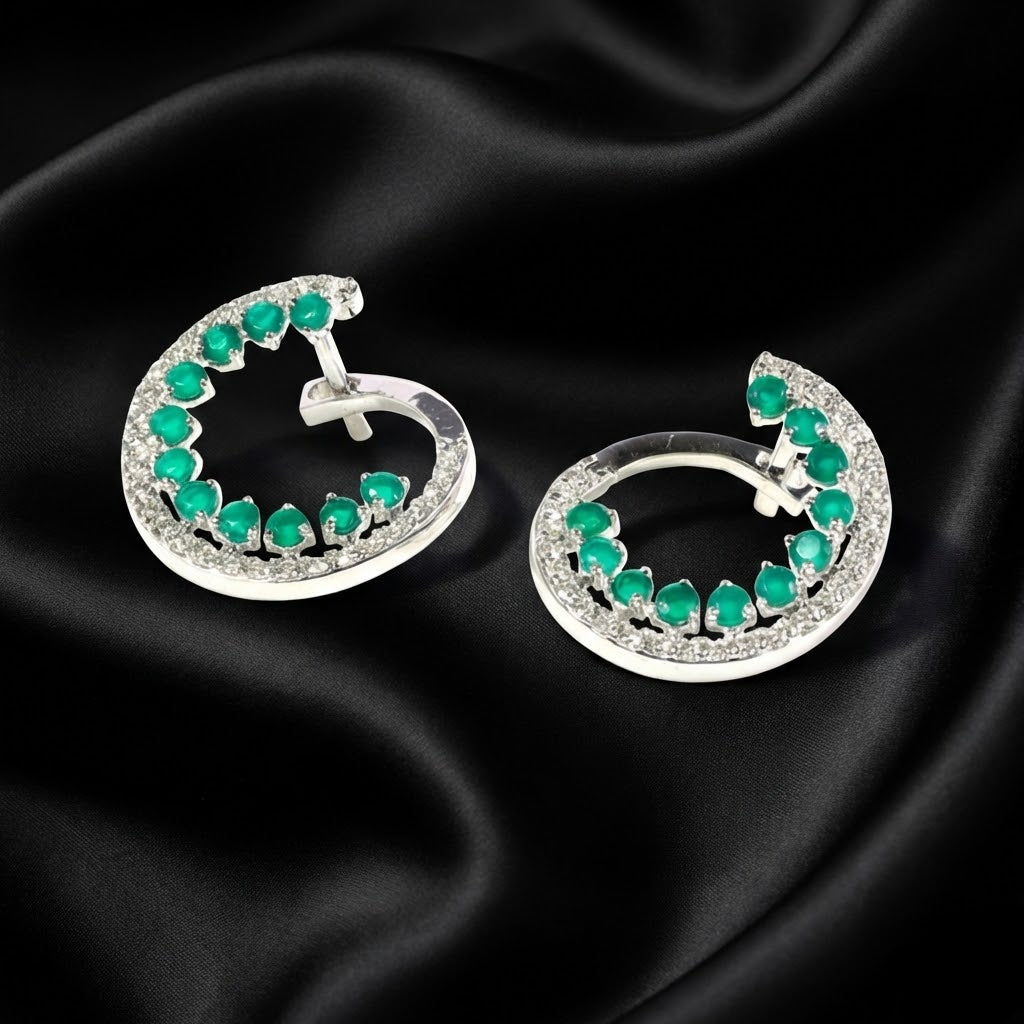Halo Hoops | 0.54 Ct Lab-Grown Diamond & Green Gemstone Earrings