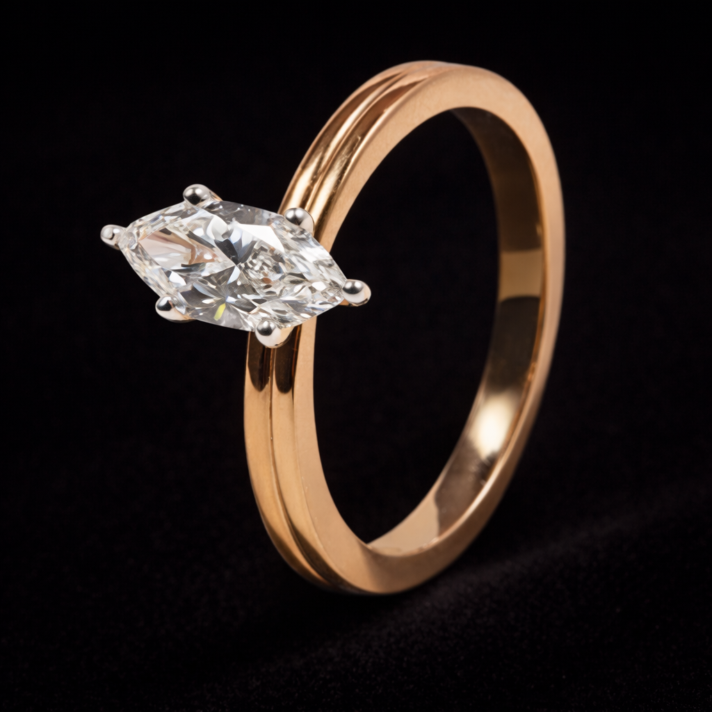 0.81 ct Marquise-Cut Solitaire Ring with Double Band