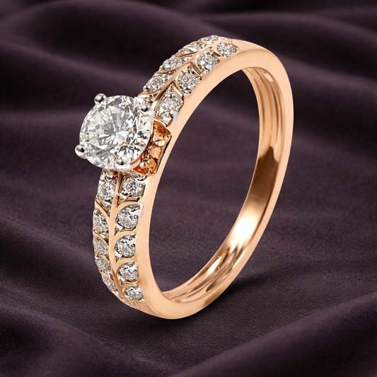 Nature-Inspired 0.44 Carat Round Solitaire Diamond Ring with Veined Branch Detailing