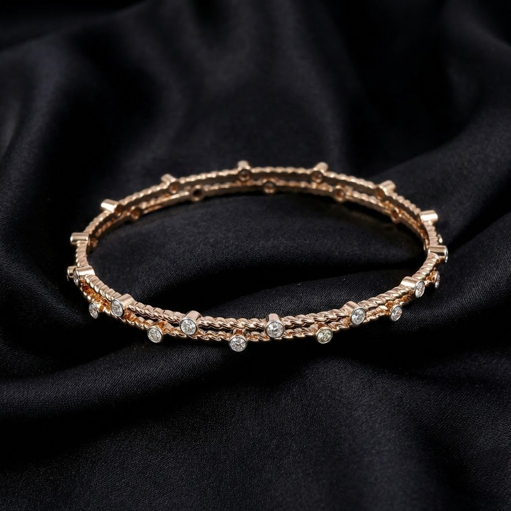 1.5ct Round Cut Lab Diamond Twisted Gold Bangles