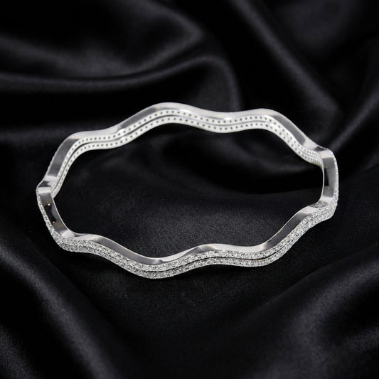 2.7 ct White Gold Wavy Silhouette Lab-Grown Diamond Bangle Set