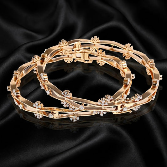 2.6 ct Floral Waves: Openable Lab-Grown Diamond Bangles
