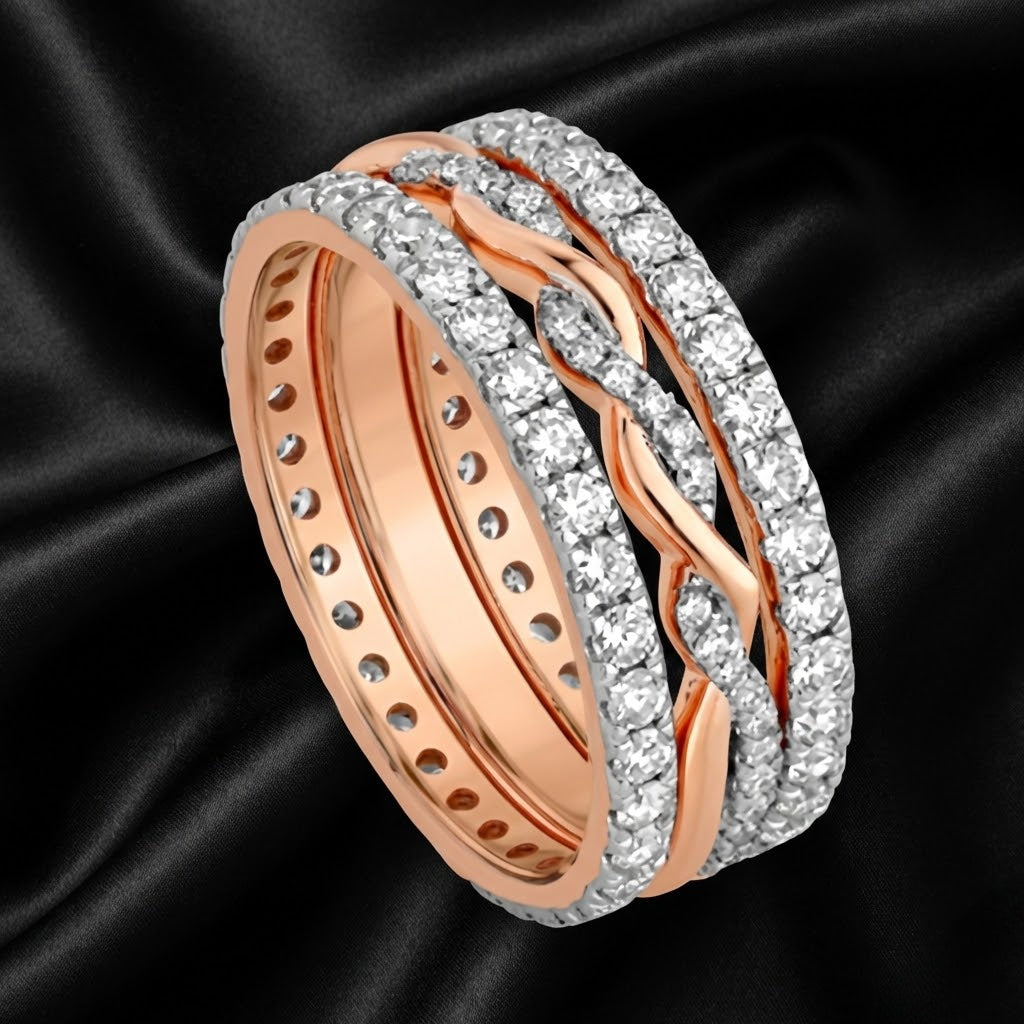 1.37 ct Three-Band Diamond Ring with Intertwined Rope Design
