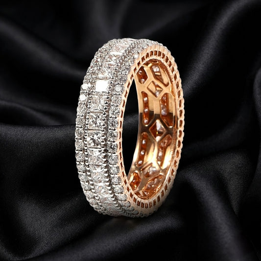 Rose Gold Eternity Band with 1.59 ct of Princess-Cut Diamonds and Round Diamonds