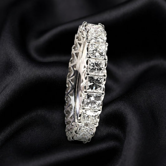 3.76 ct Princess Lab Grown Diamond Eternity Band with Side Heart motifs