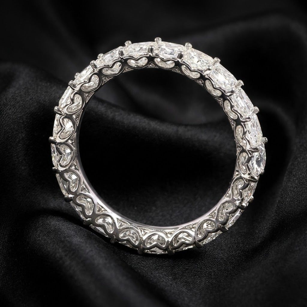3.76 ct Princess Lab Grown Diamond Eternity Band with Side Heart motifs