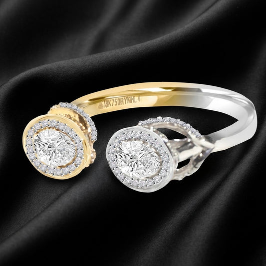 Dual-Tone Oval and Halo Diamond Lab-Grown Ring, 1 Carat