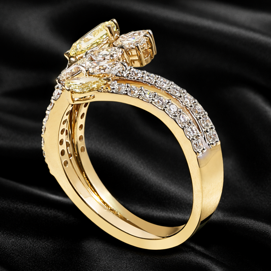 1.18 ct Yellow Pear-Shaped Diamond Floral Ring with White Pear Accents