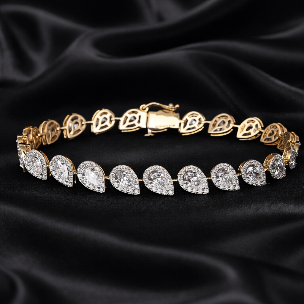 8.19ct Lab-Grown Pear and Round Diamond Halo Link Bracelet