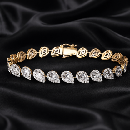 8.19ct Lab-Grown Pear and Round Diamond Halo Link Bracelet