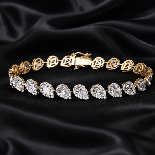 8.19ct Lab-Grown Pear and Round Diamond Halo Link Bracelet