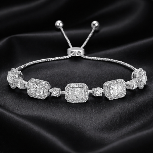 Radiant-Cut Cluster Lab-Grown Diamond Bracelet with Pavé Halo