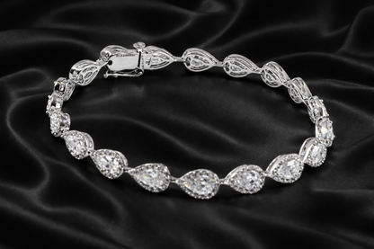 7ct Lab-Grown Pear and Round Diamond Halo Link Bracelet