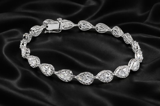 7ct Lab-Grown Pear and Round Diamond Halo Link Bracelet