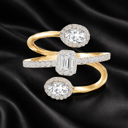Emerald-Cut Lab-Grown Diamond Ring with Halo and Oval Diamond Tendril Details