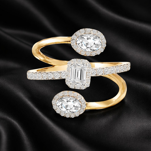 Emerald-Cut Lab-Grown Diamond Ring with Halo and Oval Diamond Tendril Details