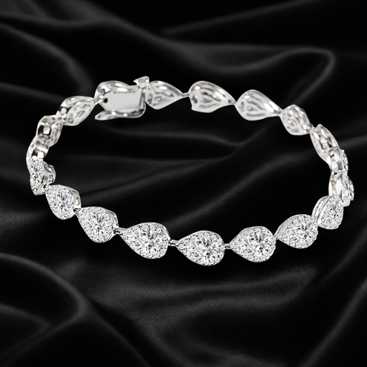 7ct Lab-Grown Pear and Round Diamond Halo Link Bracelet