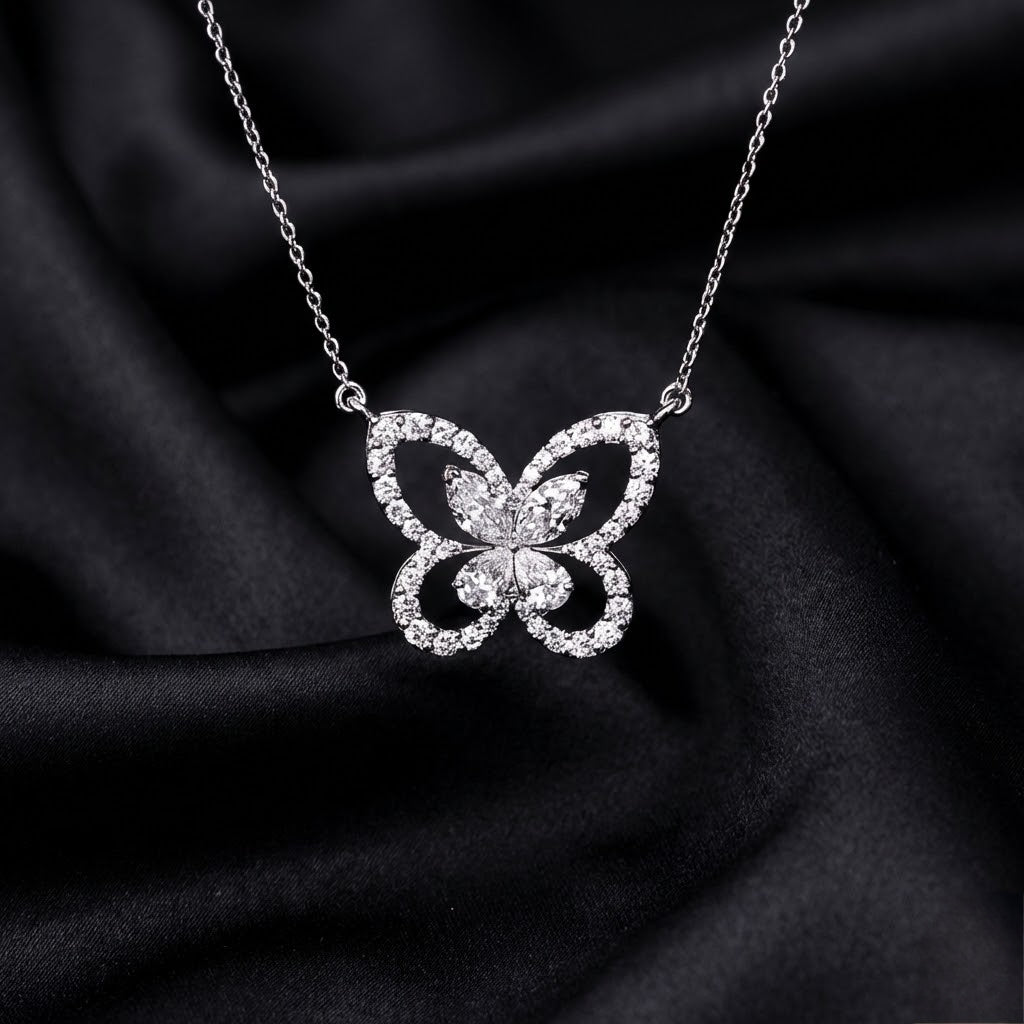 1.18 Carat Lab Diamond Butterfly Necklace with Floating Halo Design