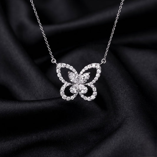 1.18 Carat Lab Diamond Butterfly Necklace with Floating Halo Design