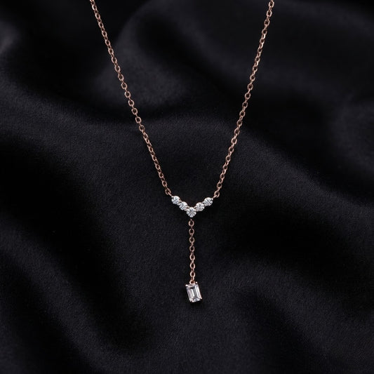 0.40ct Round & Emerald-Cut Lab-Grown Diamond V-Shape Pendant Necklace