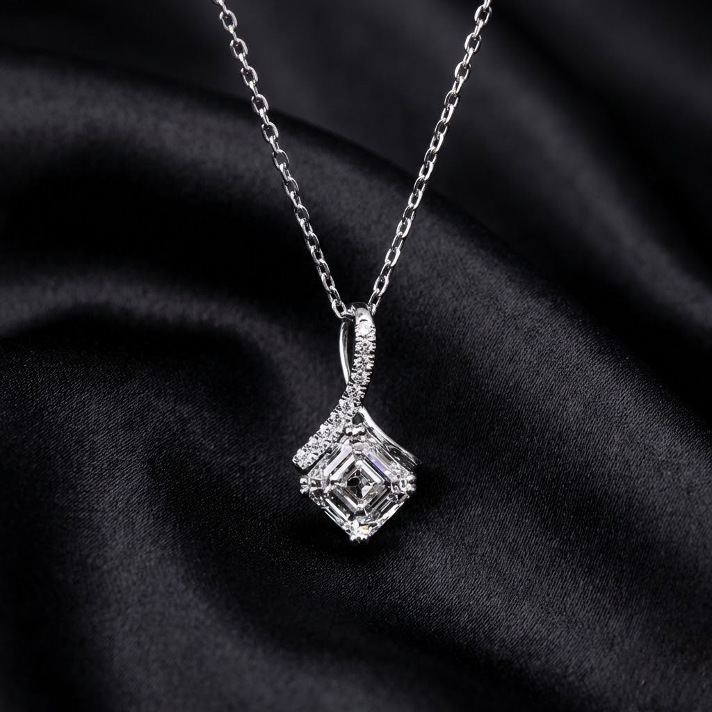 1.64ct Ascher-Cut Lab Diamond Pendant with Ribbon Twist