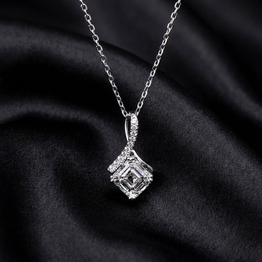 1.64ct Ascher-Cut Lab Diamond Pendant with Ribbon Twist