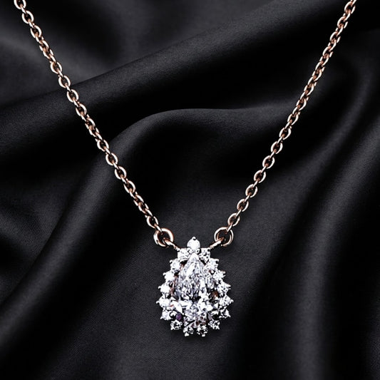 0.80ct Pear-Shaped Lab Diamond Halo Pendant Necklace