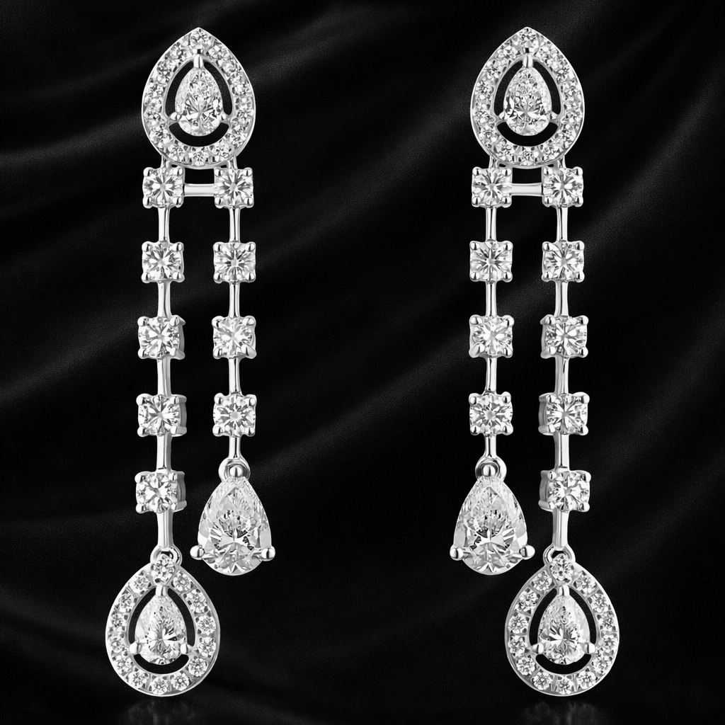 Celeste Cascade Earrings | 2.6 Ct Lab-Grown Diamonds | Pear & Round-Cut