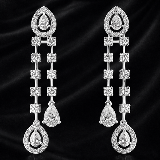 Celeste Cascade Earrings | 2.6 Ct Lab-Grown Diamonds | Pear & Round-Cut