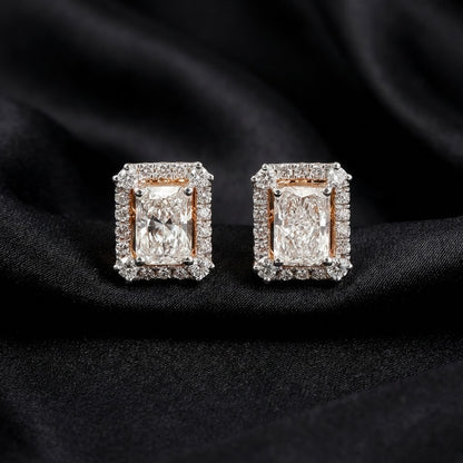 Classic Radiant-Cut Halo Diamond Studs | 2.2ct Lab-Grown Diamonds