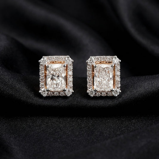 Classic Radiant-Cut Halo Diamond Studs | 2.2ct Lab-Grown Diamonds
