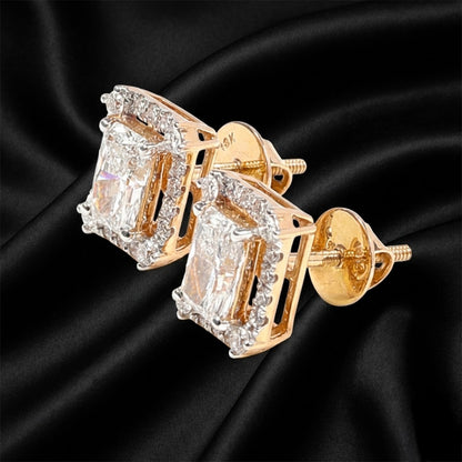 Classic Radiant-Cut Halo Diamond Studs | 2.2ct Lab-Grown Diamonds