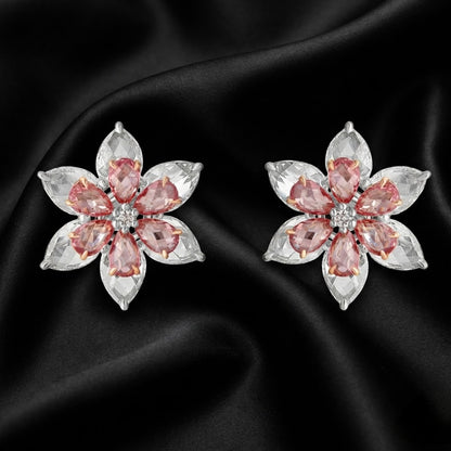 Two-Tone Floral Diamond Studs | 3.63ct Lab-Grown Pear & Round Cuts