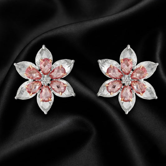 Two-Tone Floral Diamond Studs | 3.63ct Lab-Grown Pear & Round Cuts