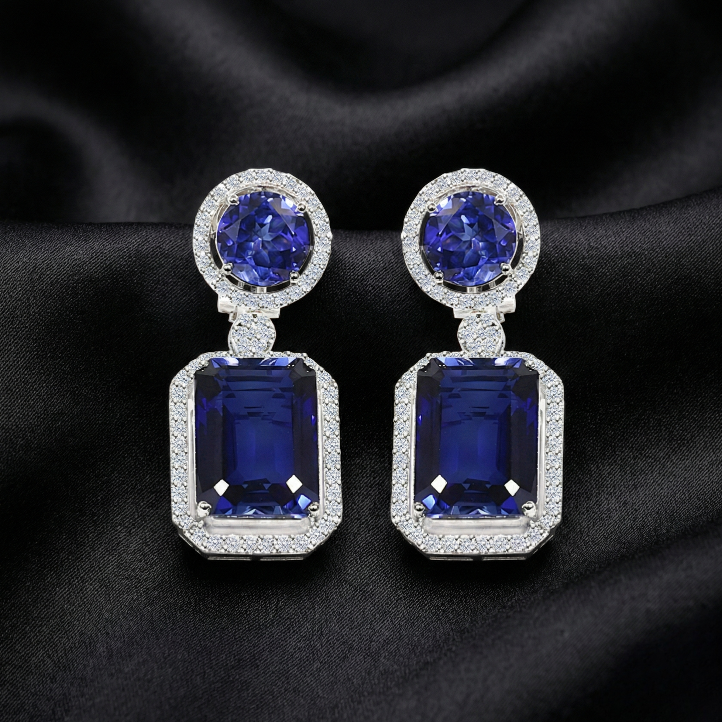 Regal Blue Gala Earrings | 48 Ct Blue Stones | 2.6 Ct Lab Diamonds