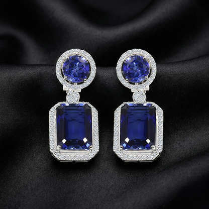 Regal Blue Gala Earrings | 48 Ct Blue Stones | 2.6 Ct Lab Diamonds
