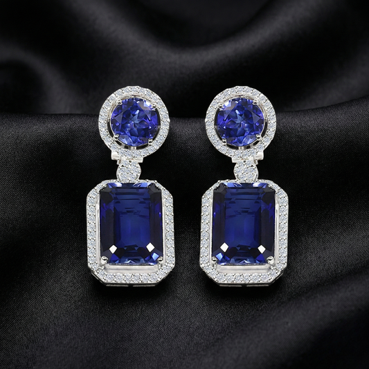 Regal Blue Gala Earrings | 48 Ct Blue Stones | 2.6 Ct Lab Diamonds