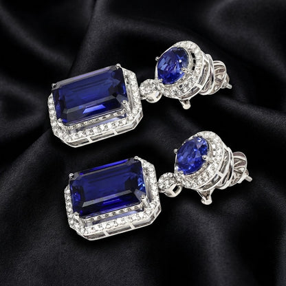 Regal Blue Gala Earrings | 48 Ct Blue Stones | 2.6 Ct Lab Diamonds
