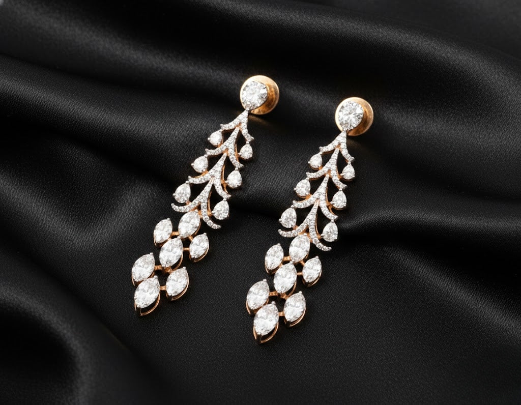 Ethereal Bloom Danglers | 2.8 Ct Lab Diamonds |Round Cut Cluster Earrings