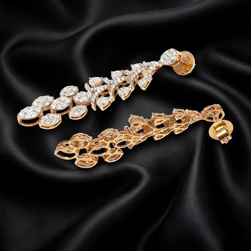 Ethereal Bloom Danglers | 2.8 Ct Lab Diamonds |Round Cut Cluster Earrings