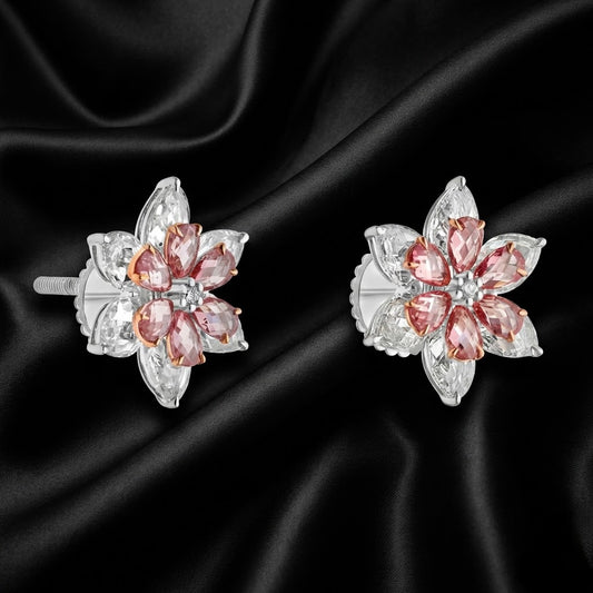 Two-Tone Floral Diamond Studs | 3.63ct Lab-Grown Pear & Round Cuts