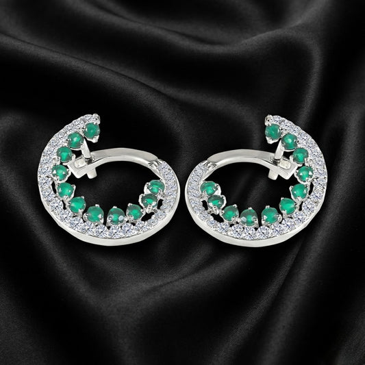 Halo Hoops | 0.54 Ct Lab-Grown Diamond &amp; Green Gemstone Earrings