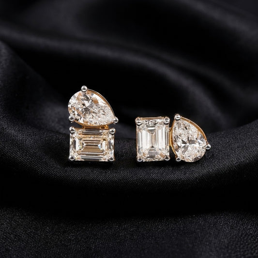 Emerald & Pear Cut Studs-2cts Lab Grown Diamonds