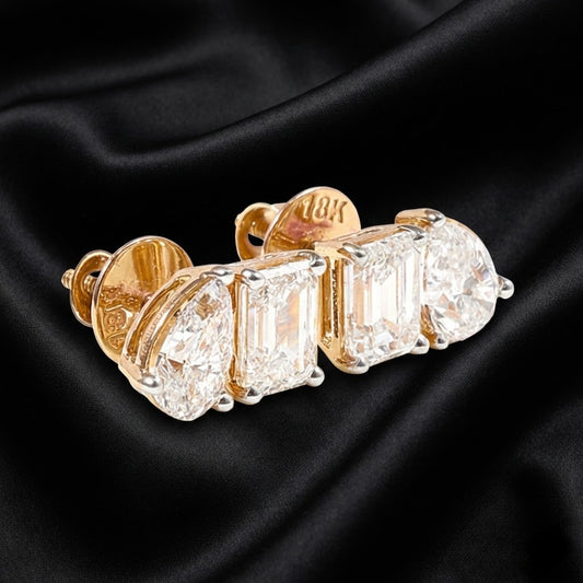 Emerald & Pear Cut Studs-2cts Lab Grown Diamonds