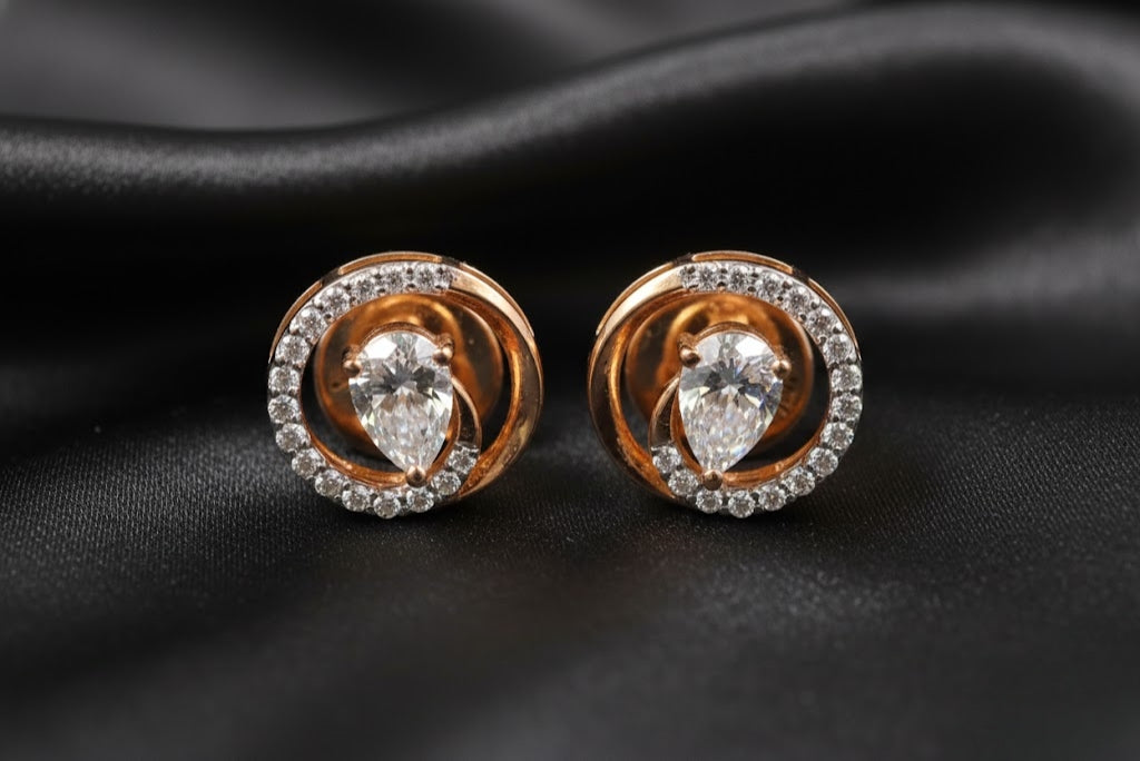 Pear Solitaire with Round Diamond Halo Earrings |0.64 Ct