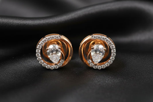 Pear Solitaire with Round Diamond Halo Earrings |0.64 Ct