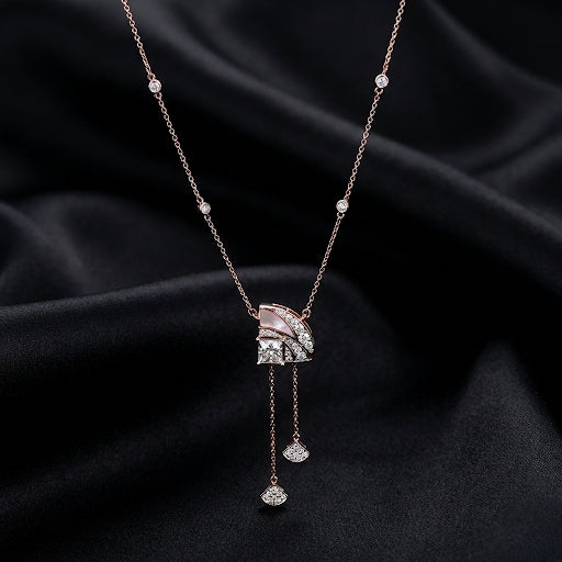 1.19 ct Princess-Cut Diamond Necklace with Pink Enamel Accents